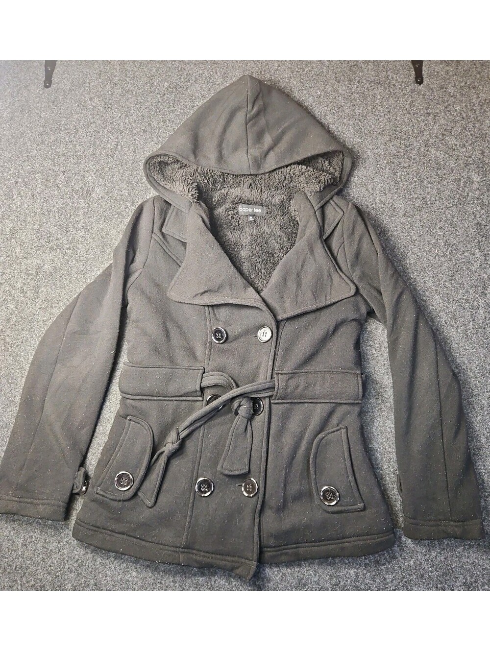 paper tee pea coat black size medium